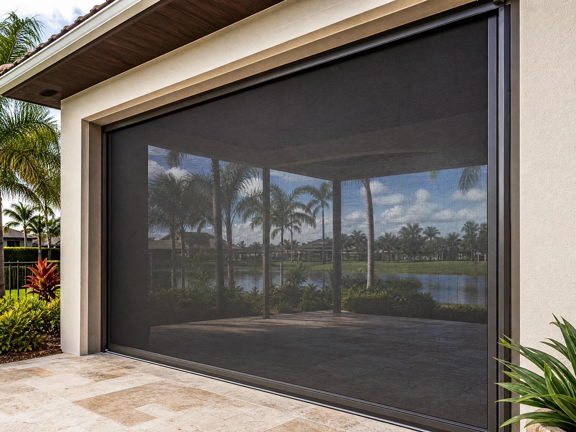 Outdoor zipper-track shades enclosing a patio