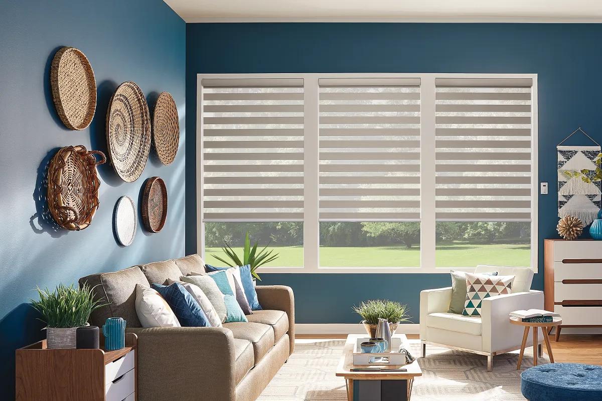 Zebra shades with alternating sheer and solid bands